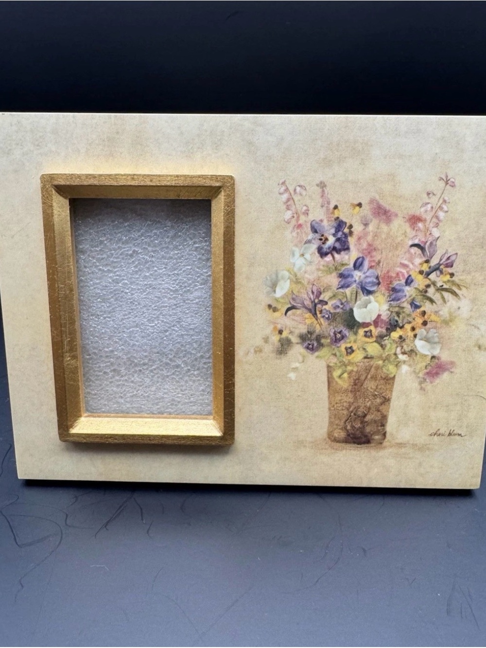 Cheri Blum FETCO Floral Photo Frame Gold Trim Cottage Chic